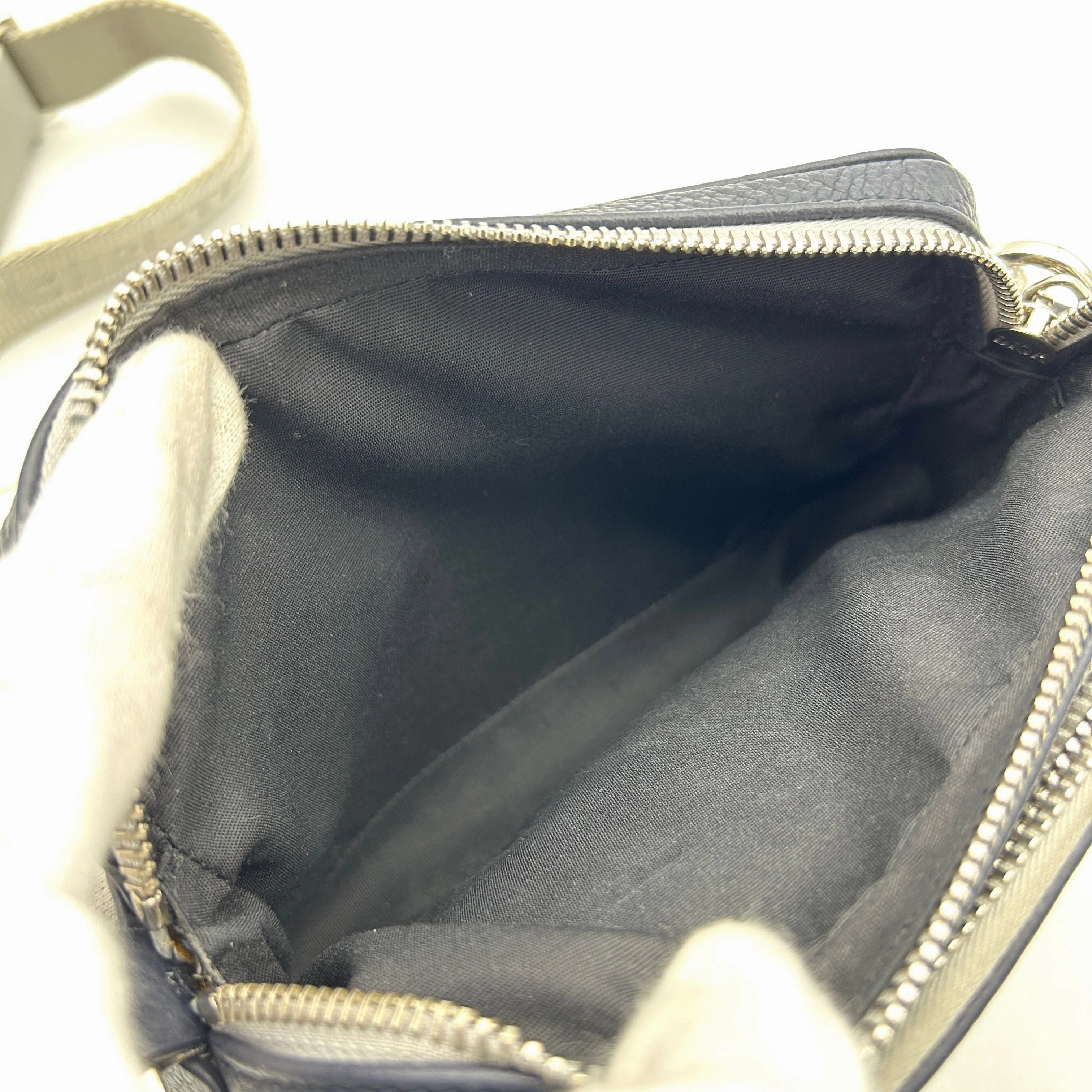 CHRISTIAN DIOR Calfskin Double Zip Crossbody Blue Grey LA39039