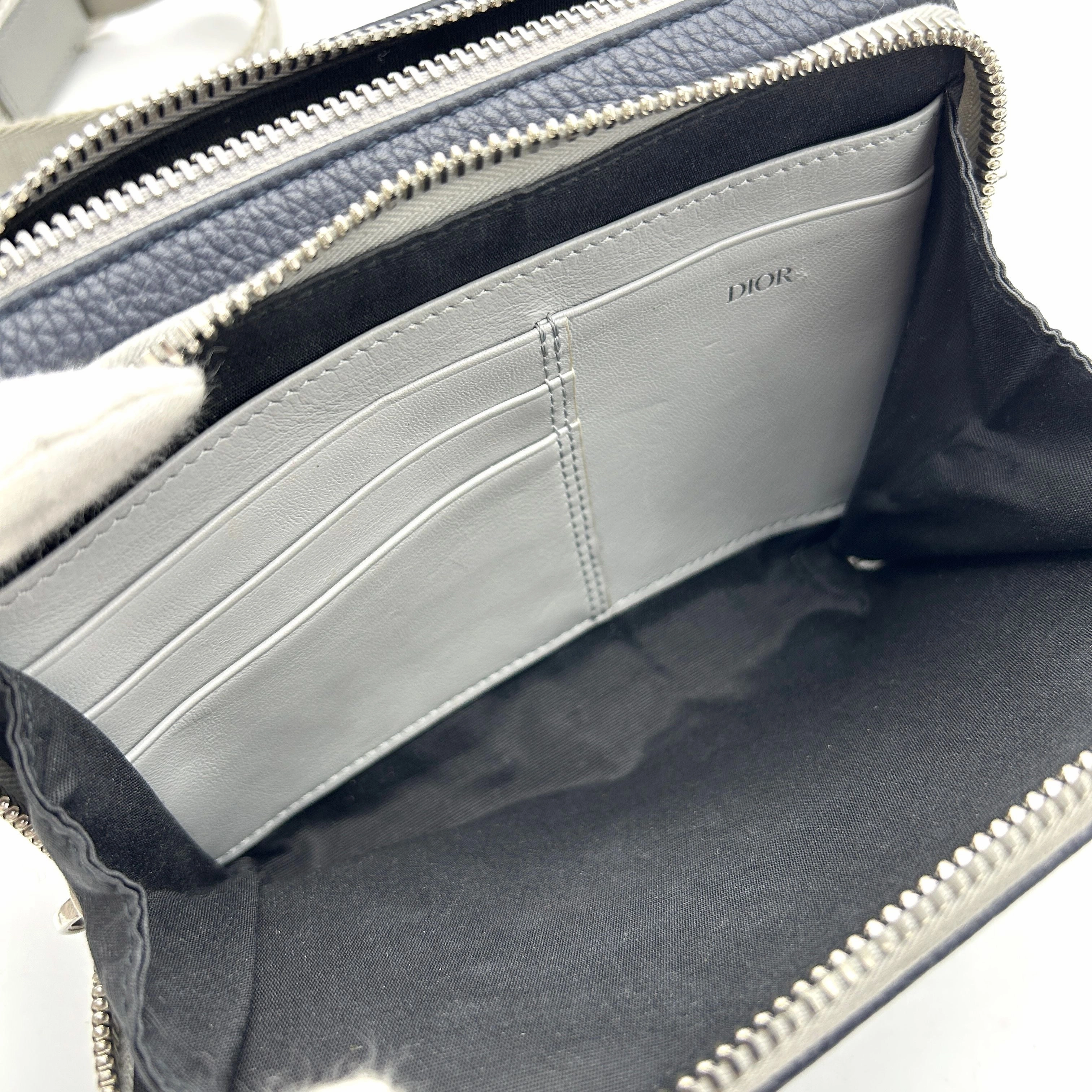 CHRISTIAN DIOR Calfskin Double Zip Crossbody Blue Grey LA39039