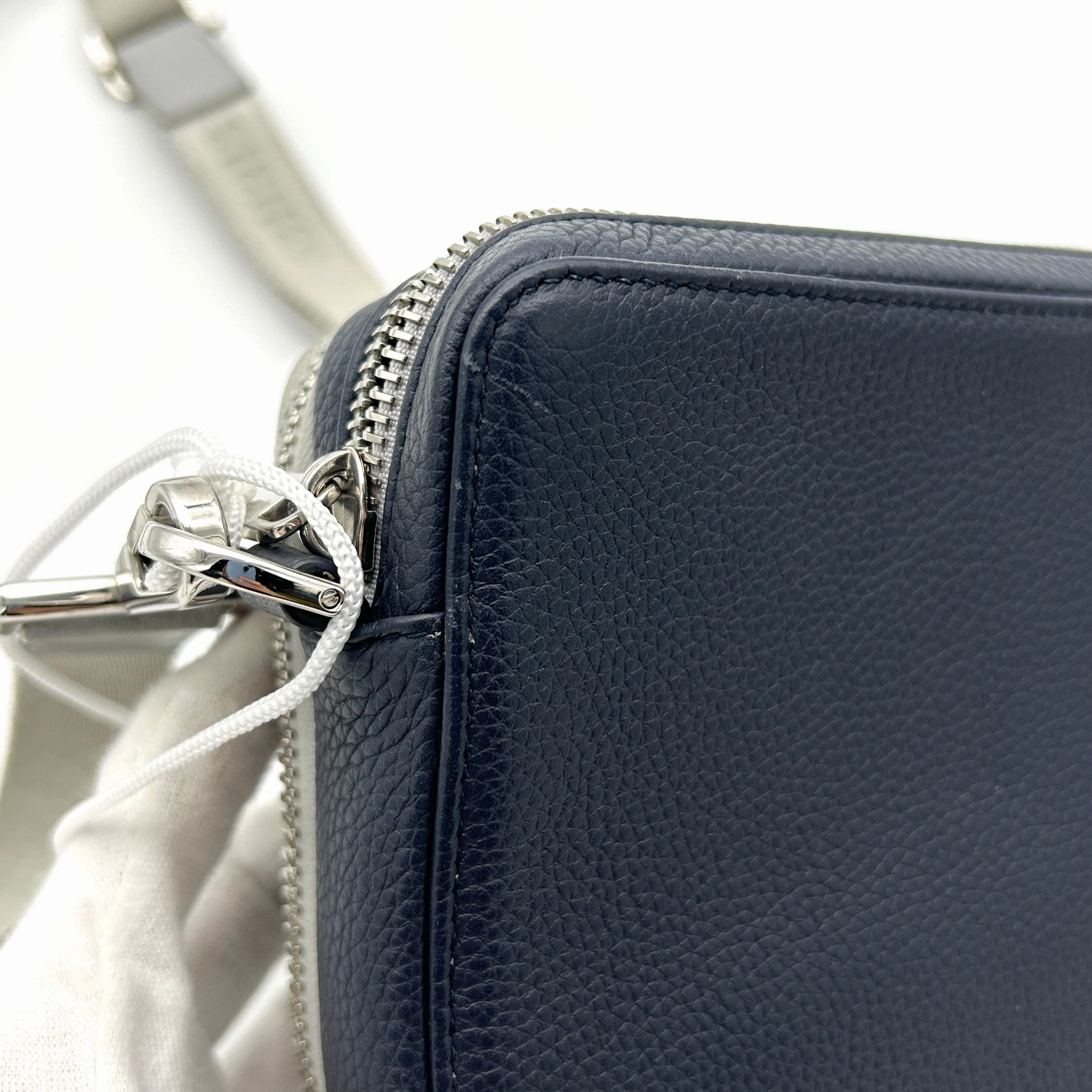 CHRISTIAN DIOR Calfskin Double Zip Crossbody Blue Grey LA39039
