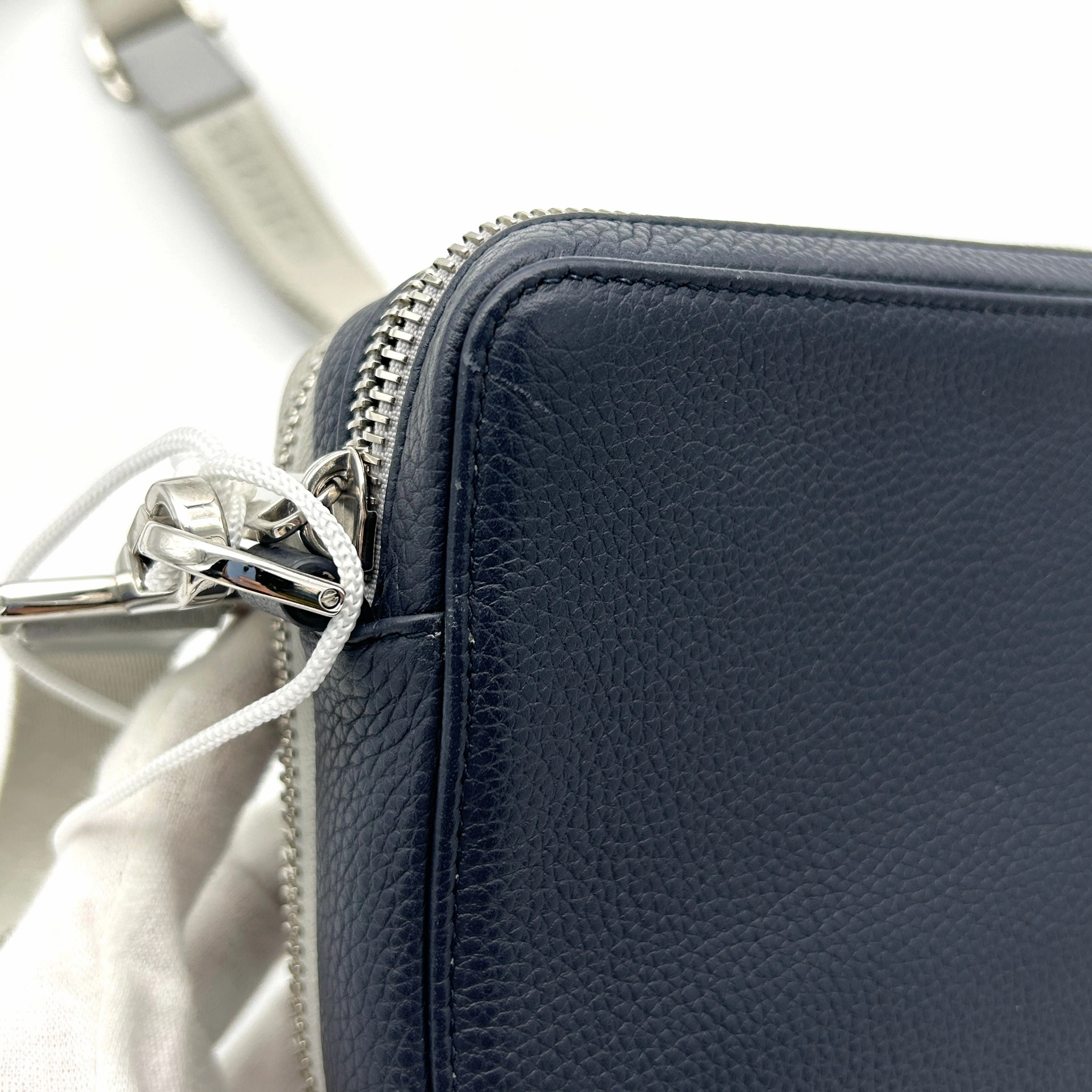 CHRISTIAN DIOR Calfskin Double Zip Crossbody Blue Grey LA39039