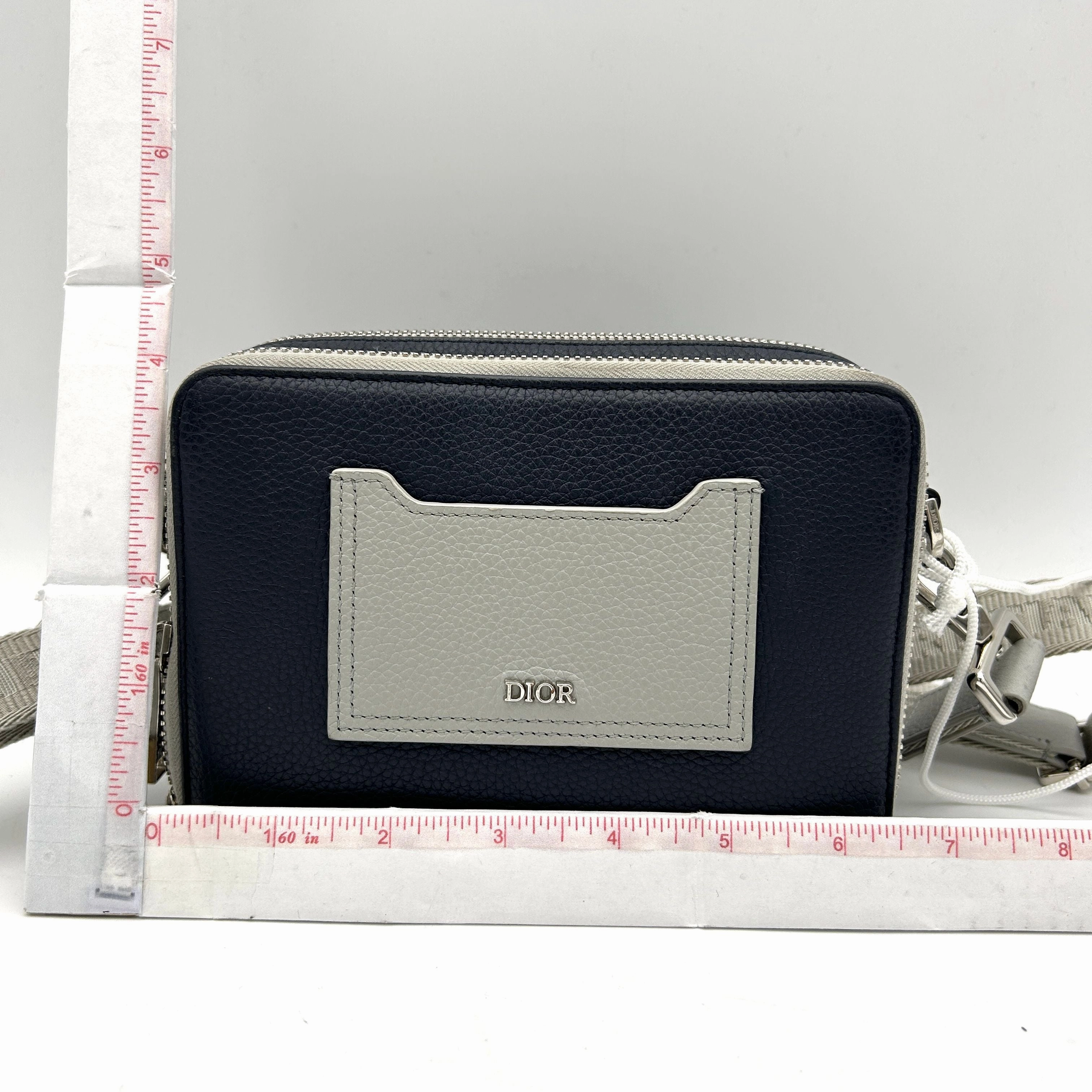 CHRISTIAN DIOR Calfskin Double Zip Crossbody Blue Grey LA39039