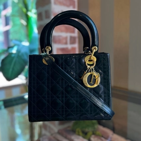 CHRISTIAN DIOR Lady Dior Medium Patent Cannage Tote Bag
