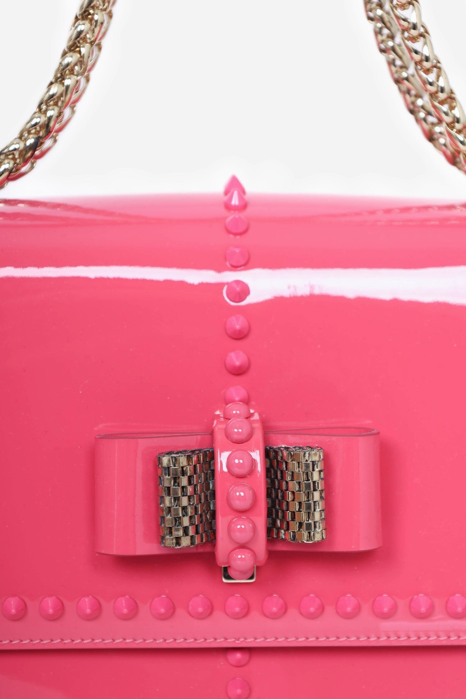Christian Louboutin Pink Patent Leather Studded Sweet Charity Shoulder Bag