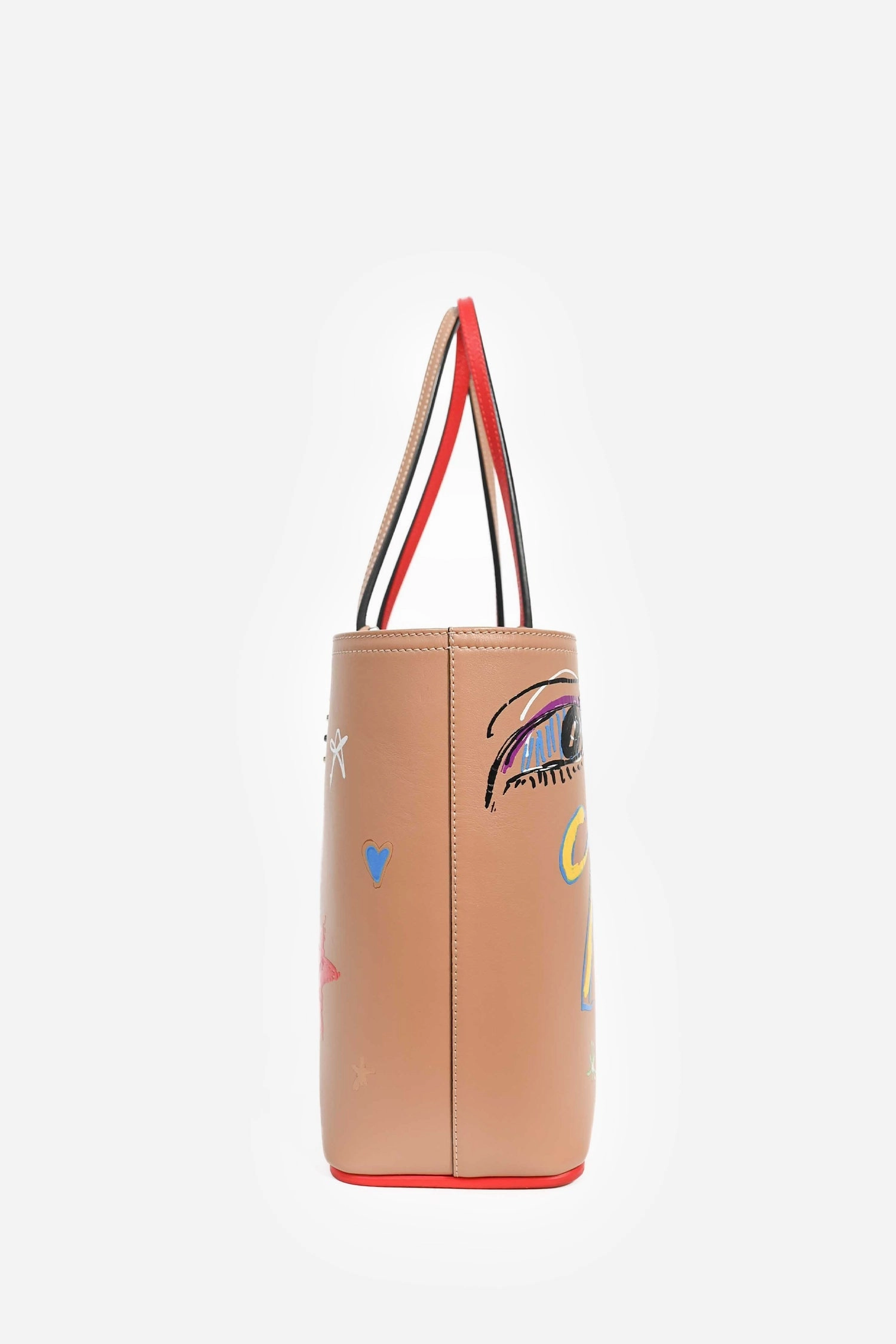 Christian Louboutin Tan Leather Graffiti 'Cabata' Tote Bag with Pouch