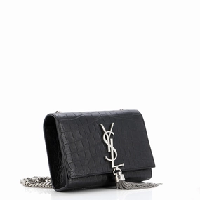 Classic Monogram Tassel Crossbody Bag Crocodile Embossed Leather Small