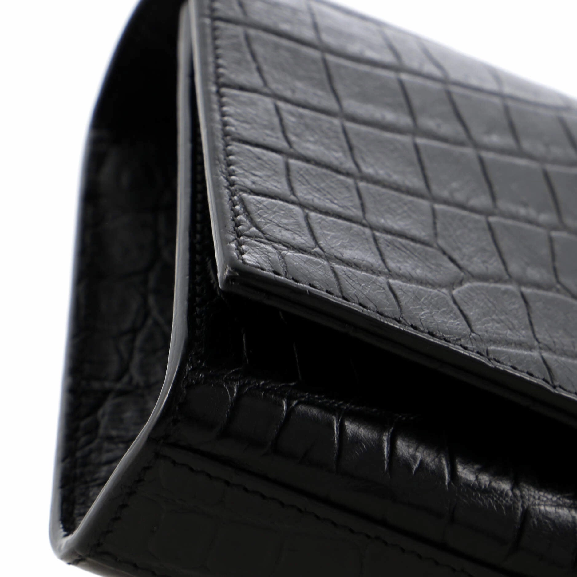 Classic Monogram Tassel Crossbody Bag Crocodile Embossed Leather Small