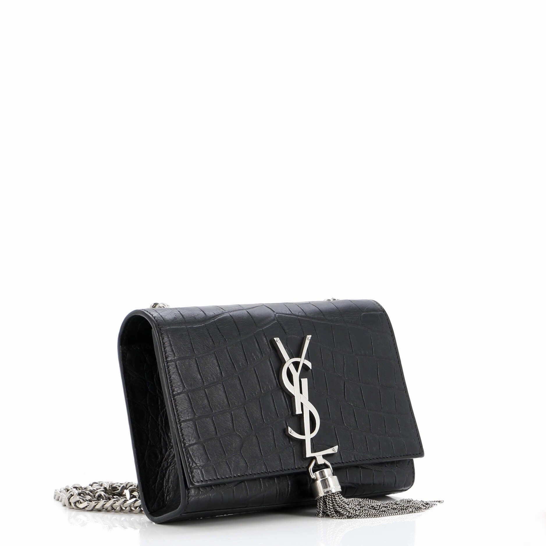 Classic Monogram Tassel Crossbody Bag Crocodile Embossed Leather Small