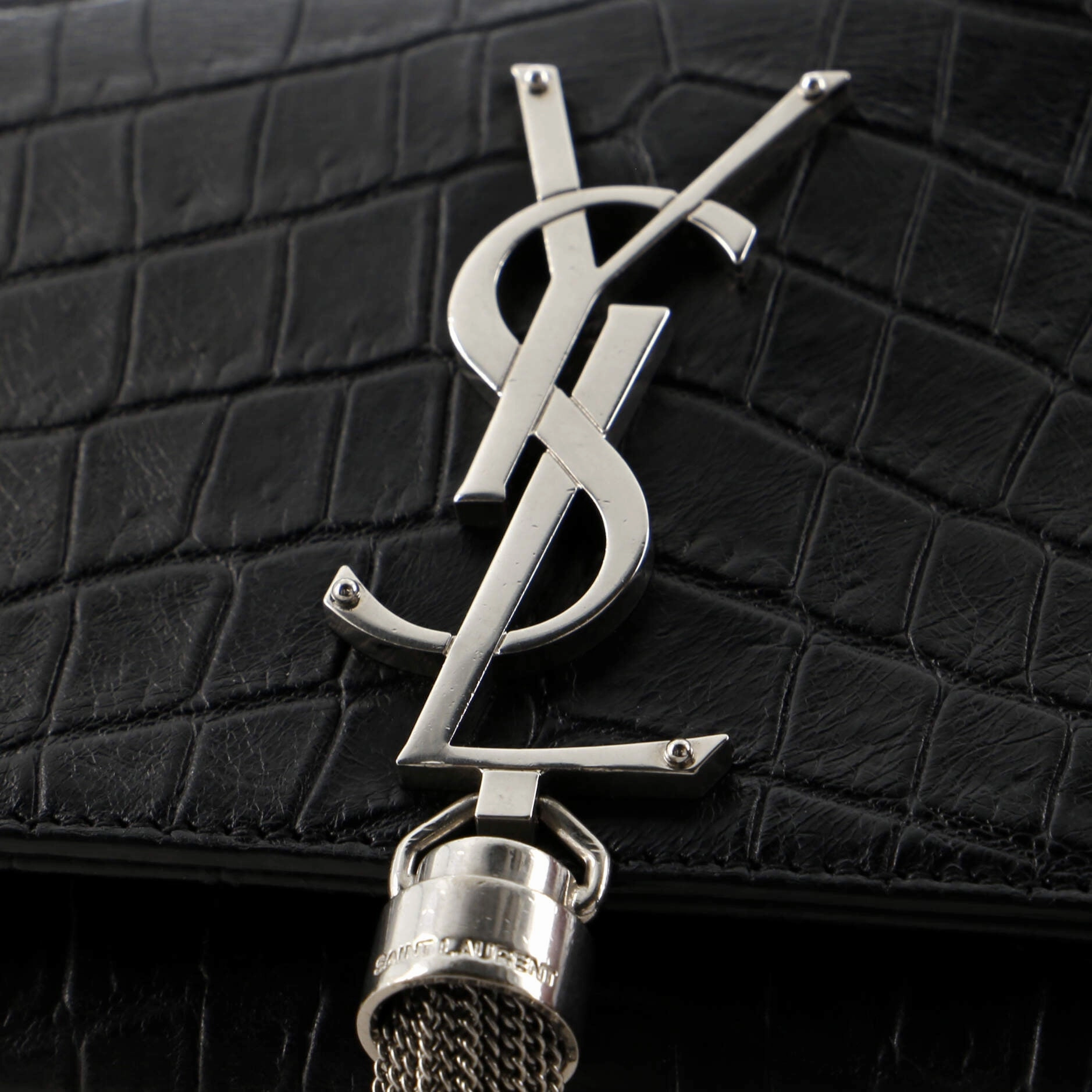Classic Monogram Tassel Crossbody Bag Crocodile Embossed Leather Small