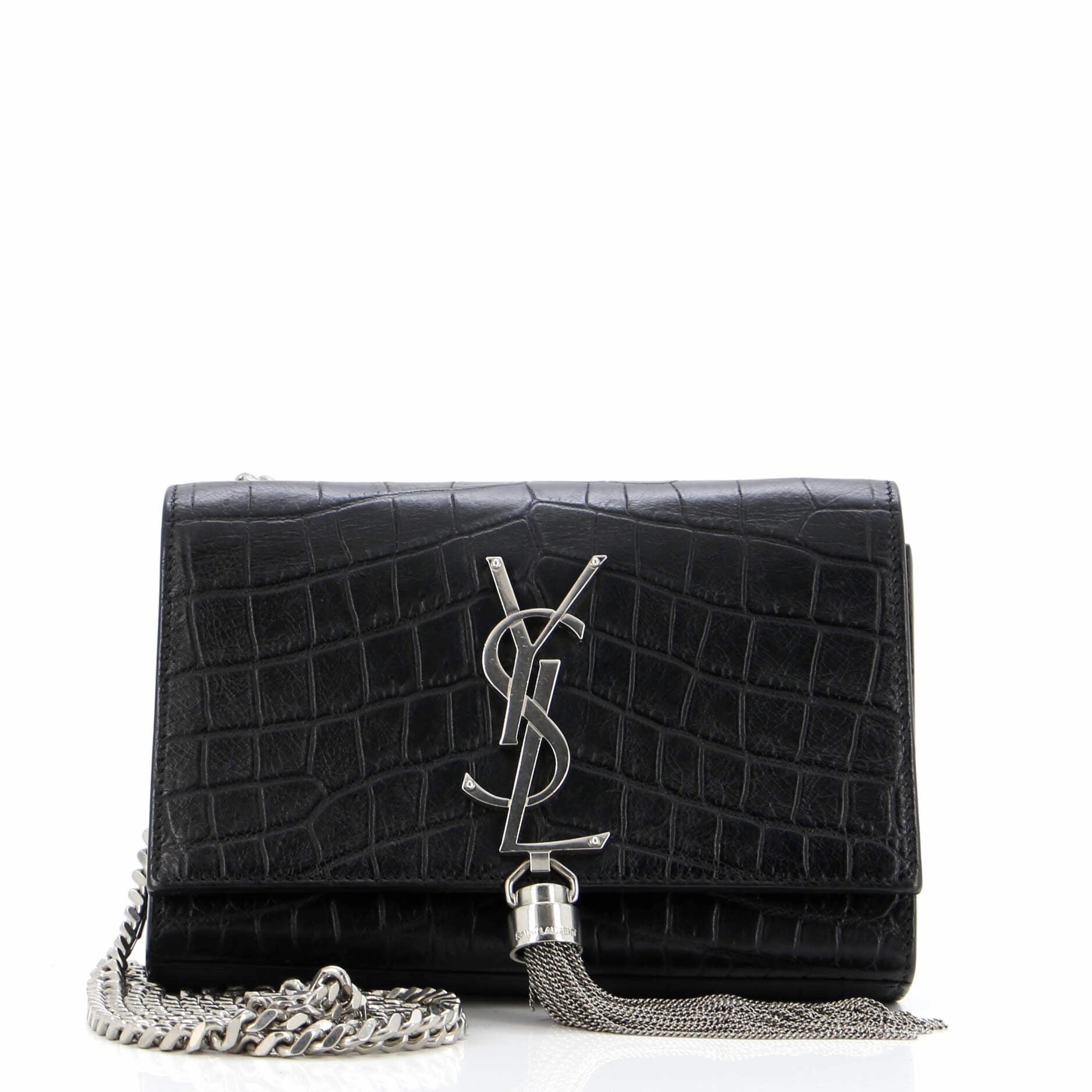 Classic Monogram Tassel Crossbody Bag Crocodile Embossed Leather Small
