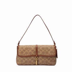 Coach Tan Rust Hamptons Logo Medium Leather Shoulder Bag