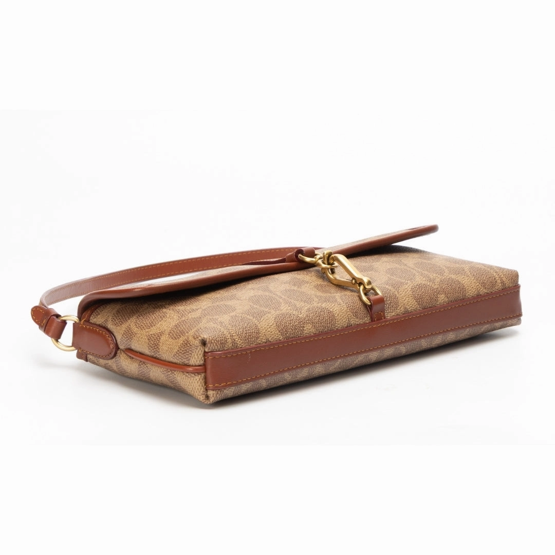 Coach Tan Rust Hamptons Logo Medium Leather Shoulder Bag