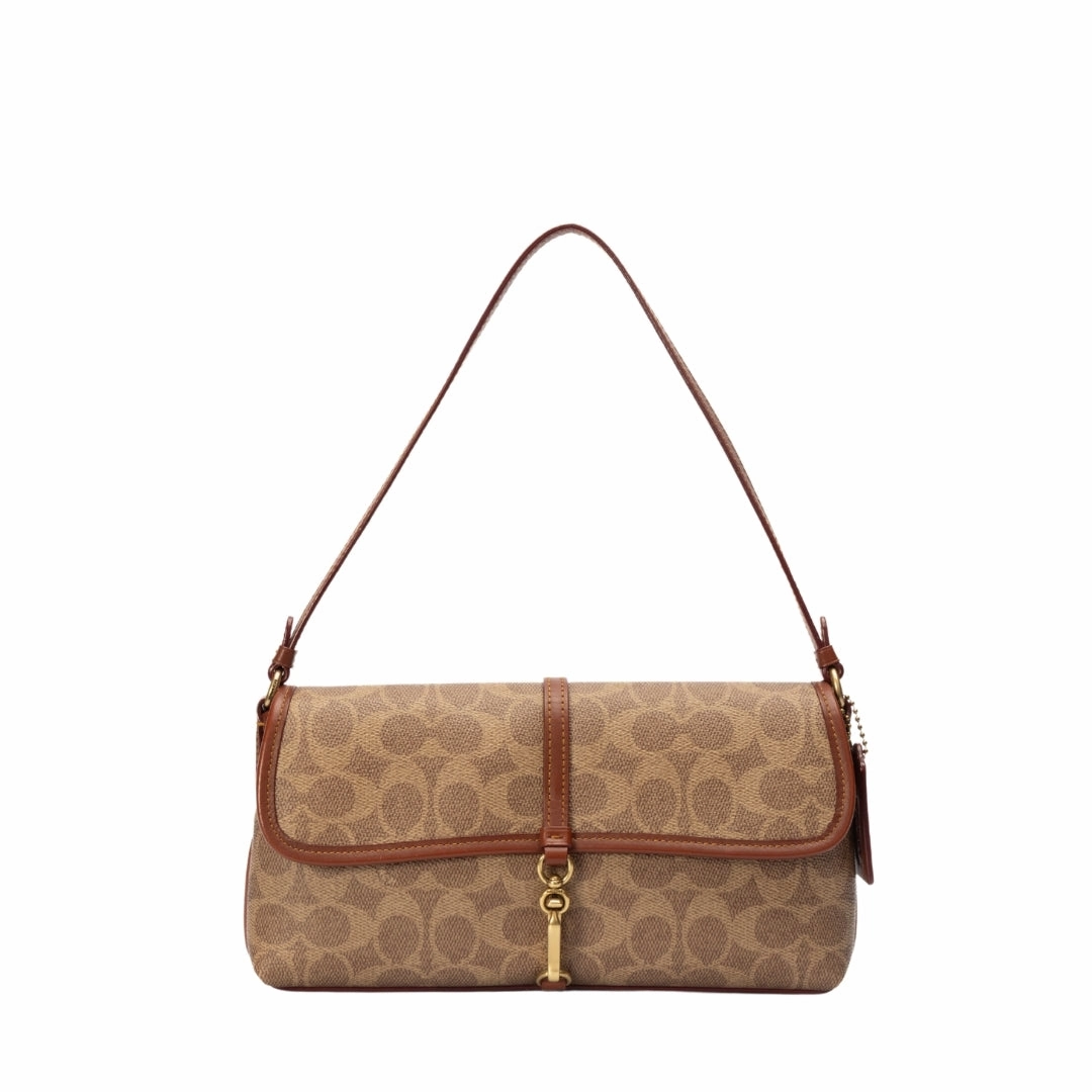 Coach Tan Rust Hamptons Logo Medium Leather Shoulder Bag