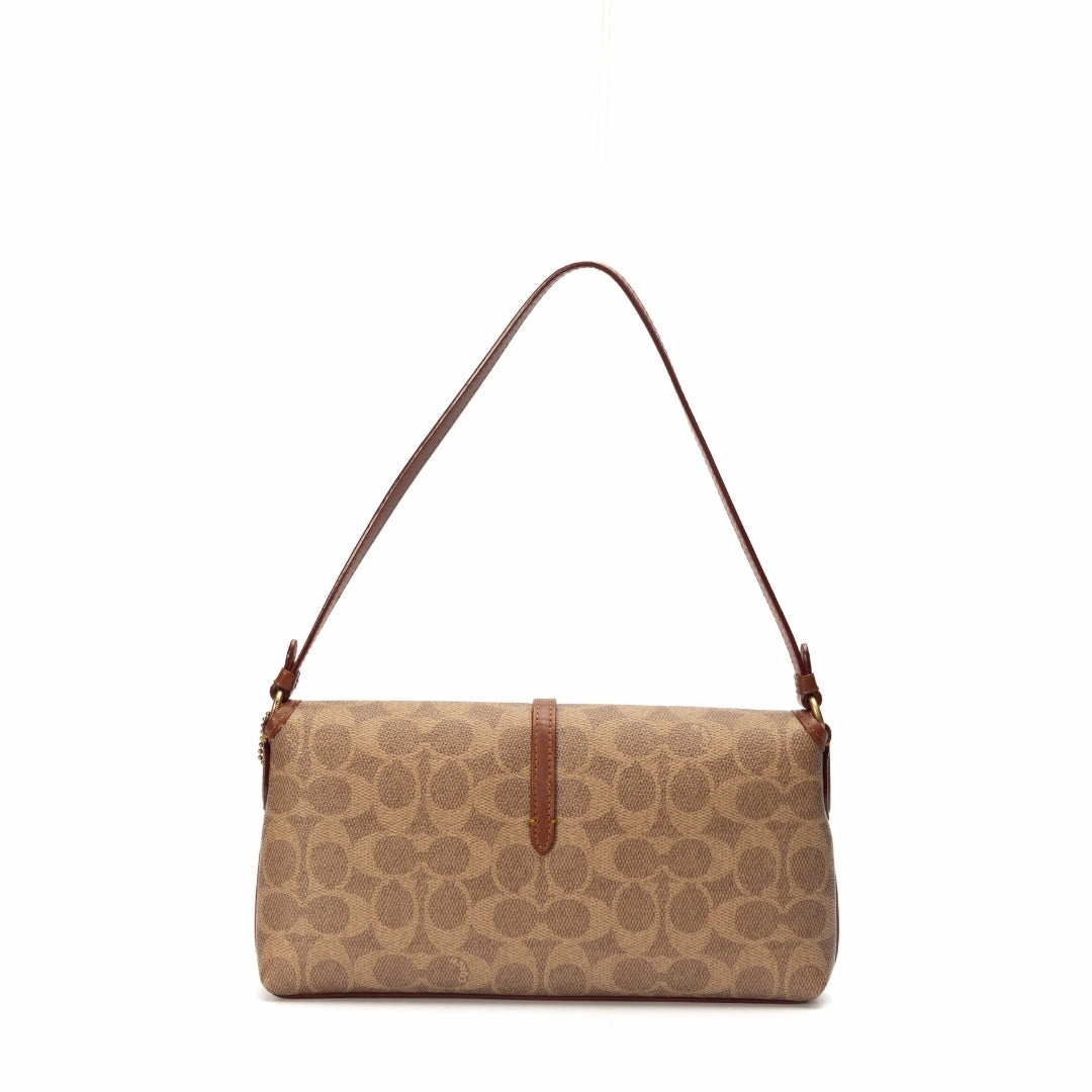 Coach Tan Rust Hamptons Logo Medium Leather Shoulder Bag