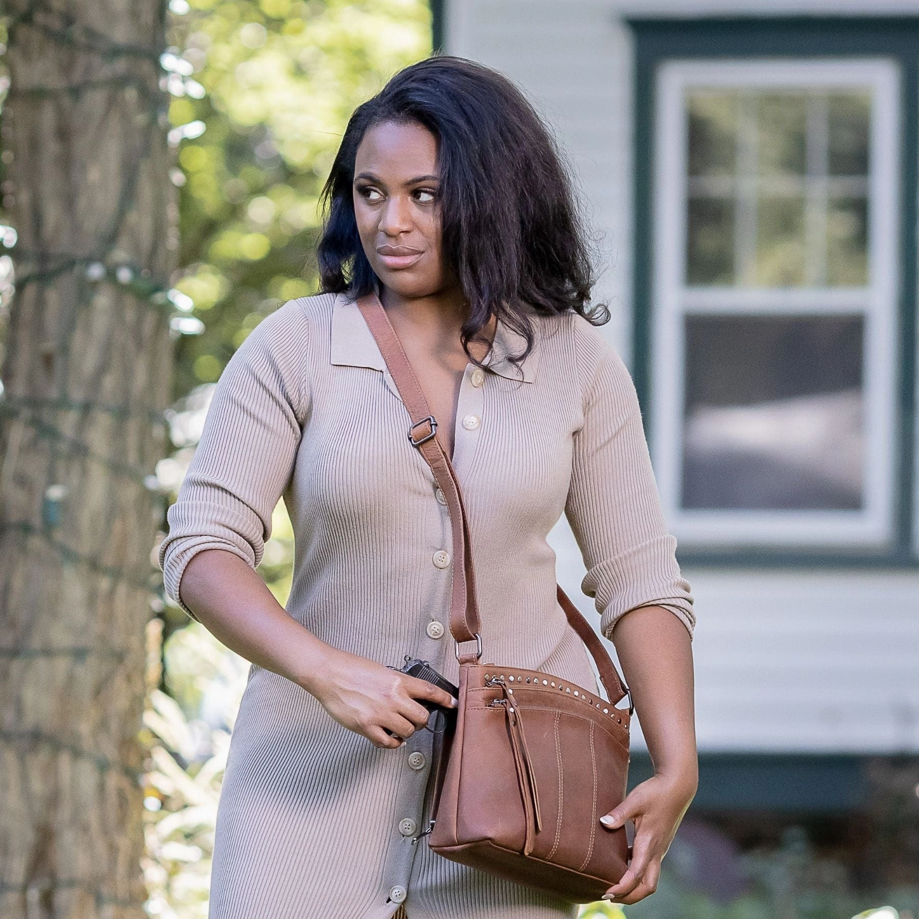 Concealed Carry Brynn Arched Leather Crossbody by Lady Conceal