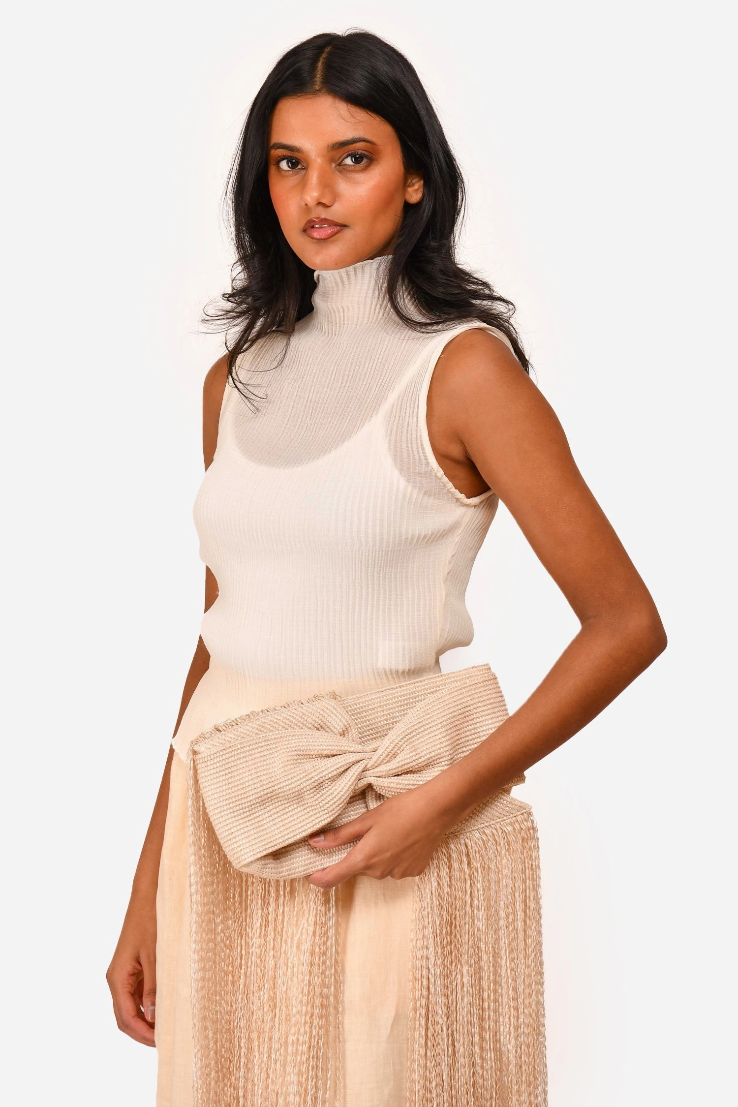 Cult Gaia Raffia Bow Fringe Clutch
