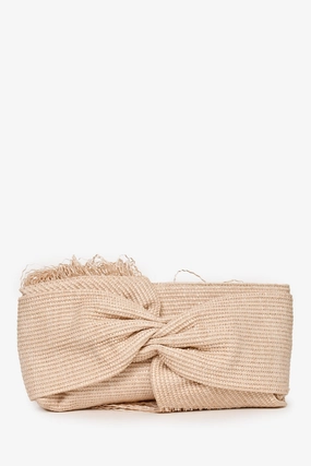 Cult Gaia Raffia Bow Fringe Clutch