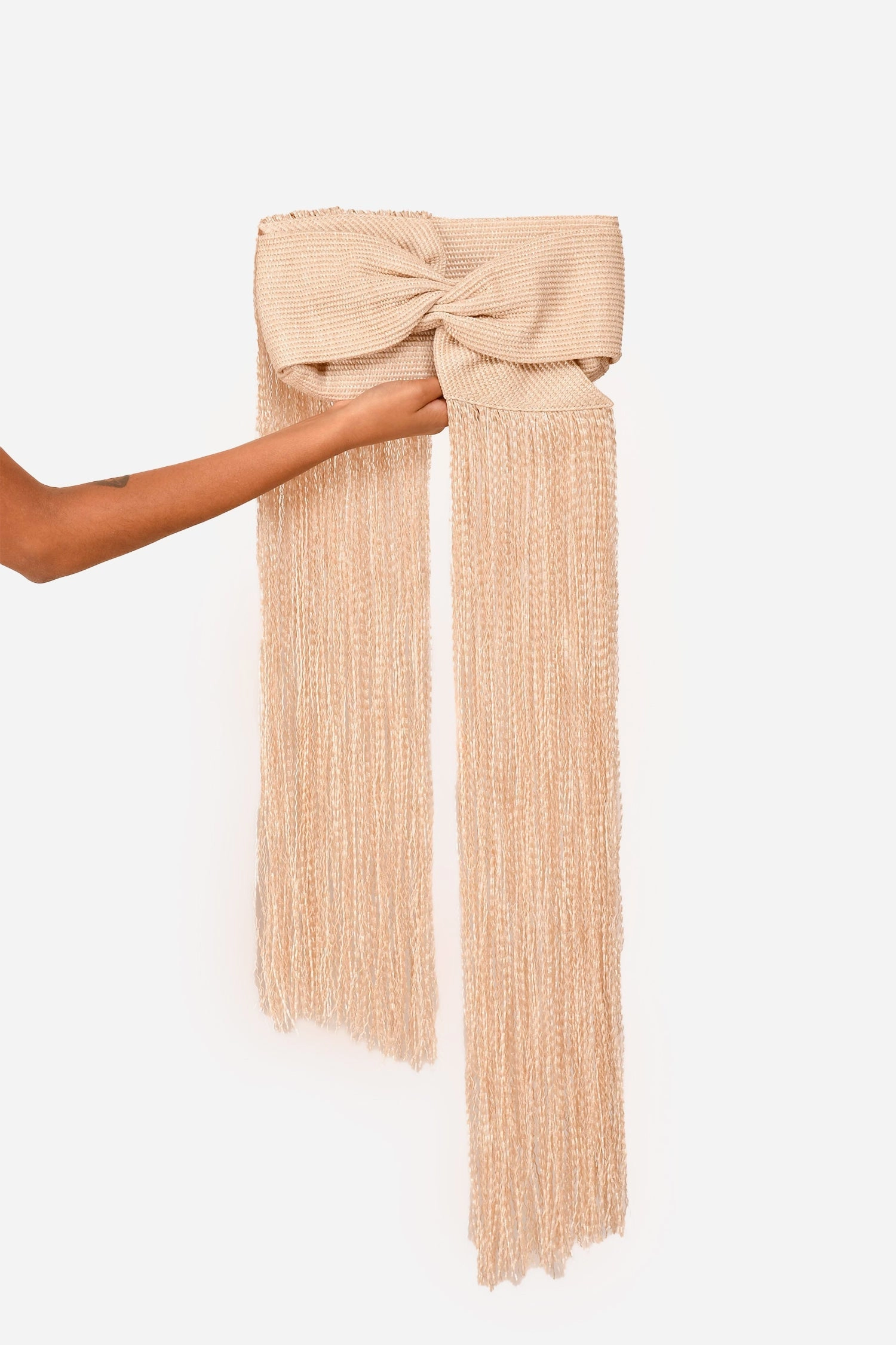 Cult Gaia Raffia Bow Fringe Clutch