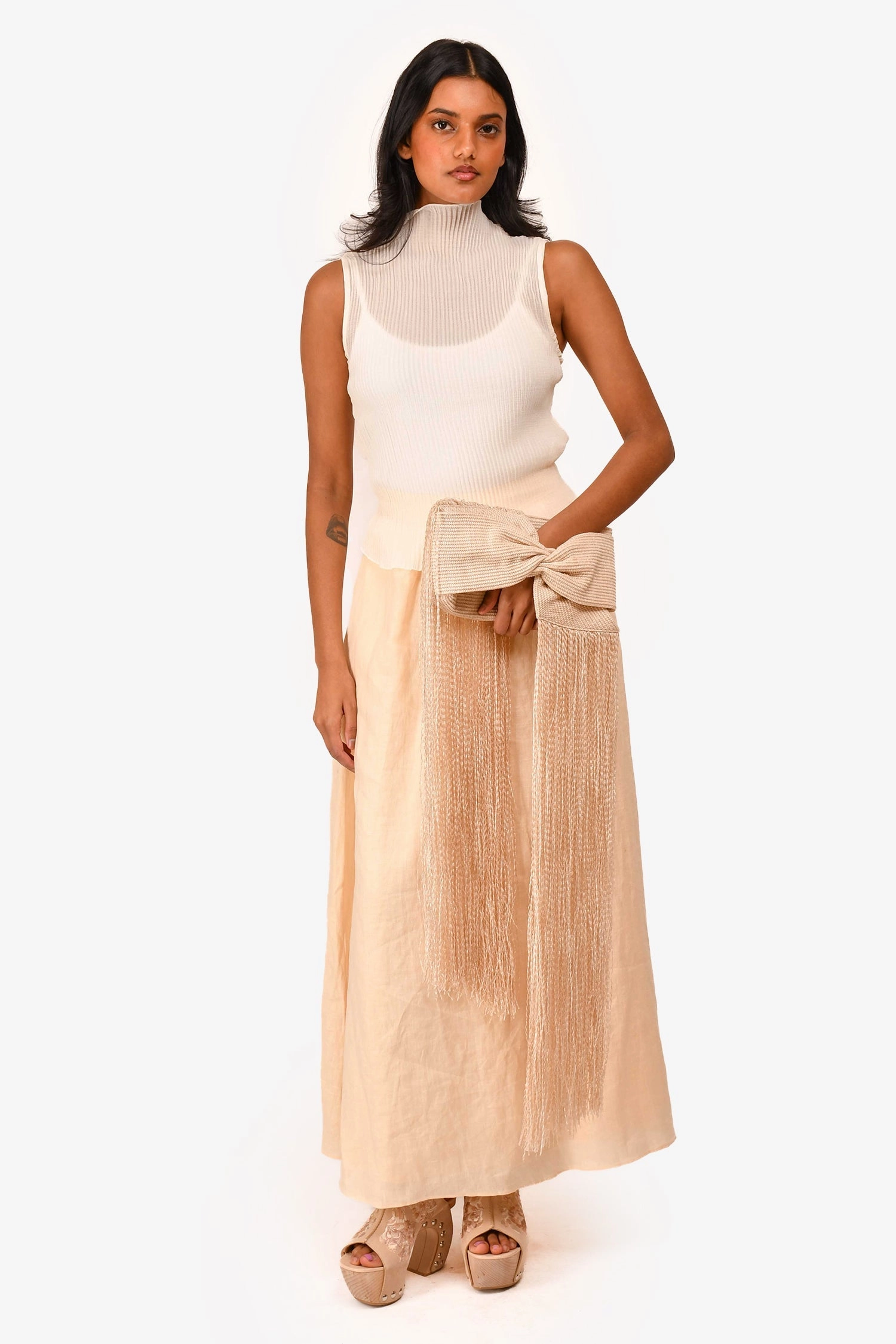 Cult Gaia Raffia Bow Fringe Clutch