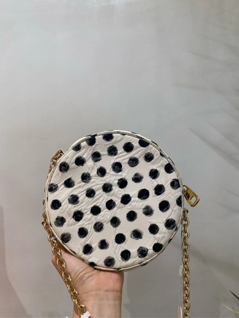D&G Polka Dot Chain Bag in Black and White Leather, Round Shoulder Bag