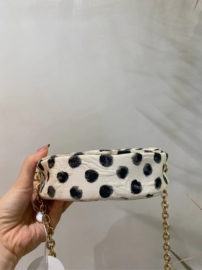 D&G Polka Dot Chain Bag in Black and White Leather, Round Shoulder Bag