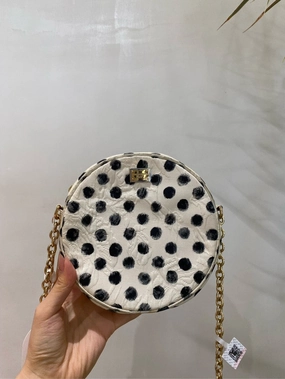 D&G Polka Dot Chain Bag in Black and White Leather, Round Shoulder Bag