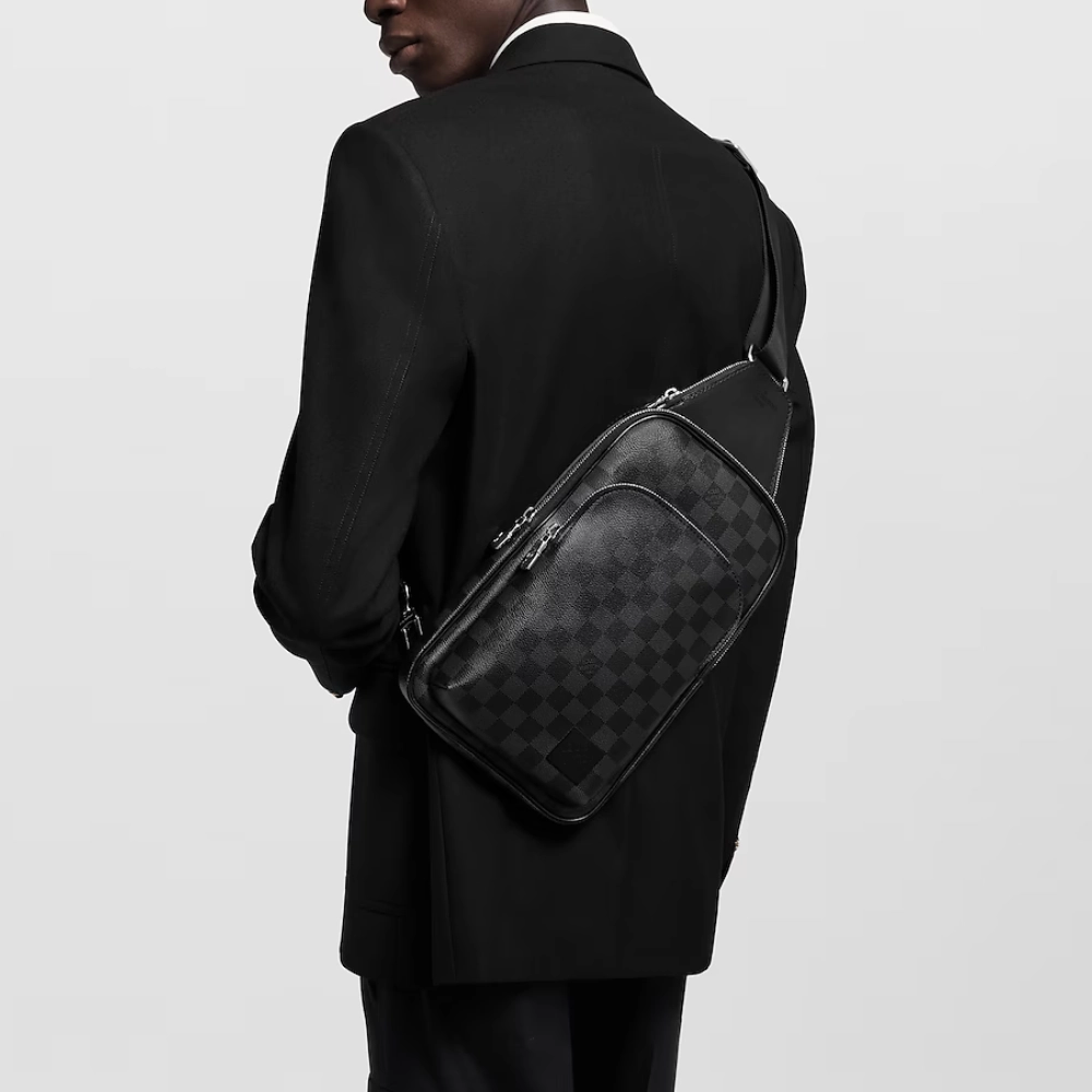 Damier Graphite Canvas Avenue Slingbag Leather Crossbody Bag for Men