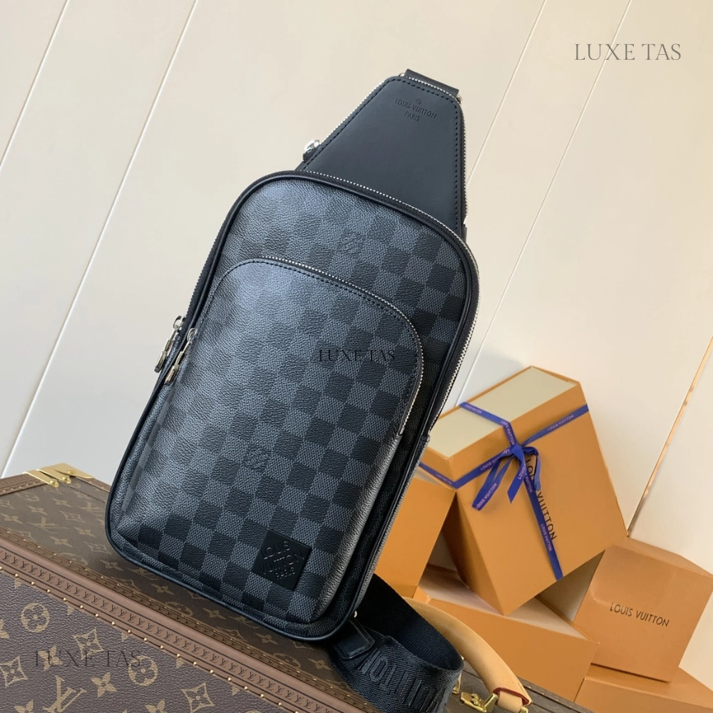 Damier Graphite Canvas Avenue Slingbag Leather Crossbody Bag for Men