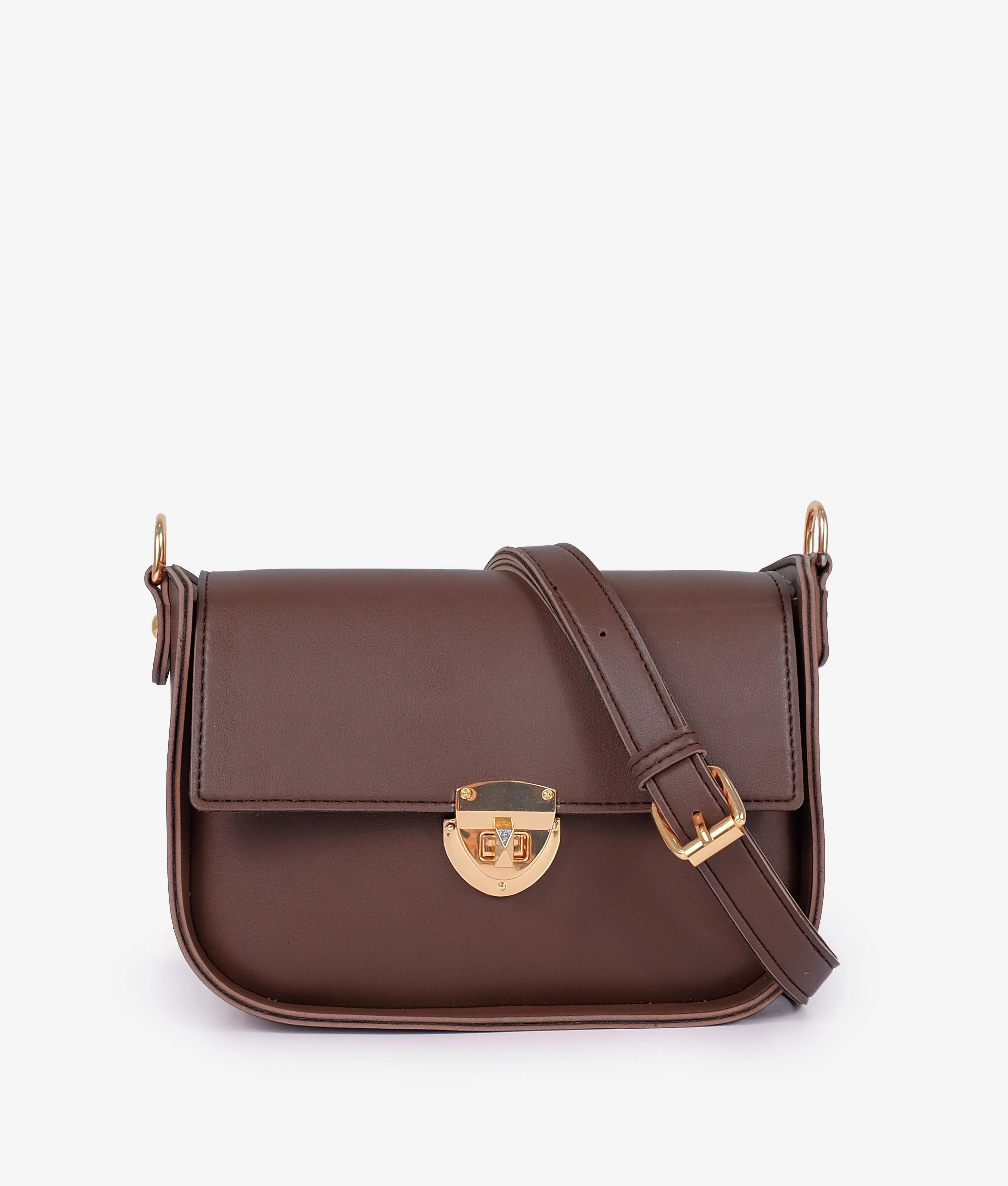 Dark brown saddle bag with twist lock