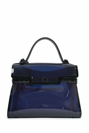 Delvaux Blue/Black PVC 'Tempete' GM Top Handle Bag