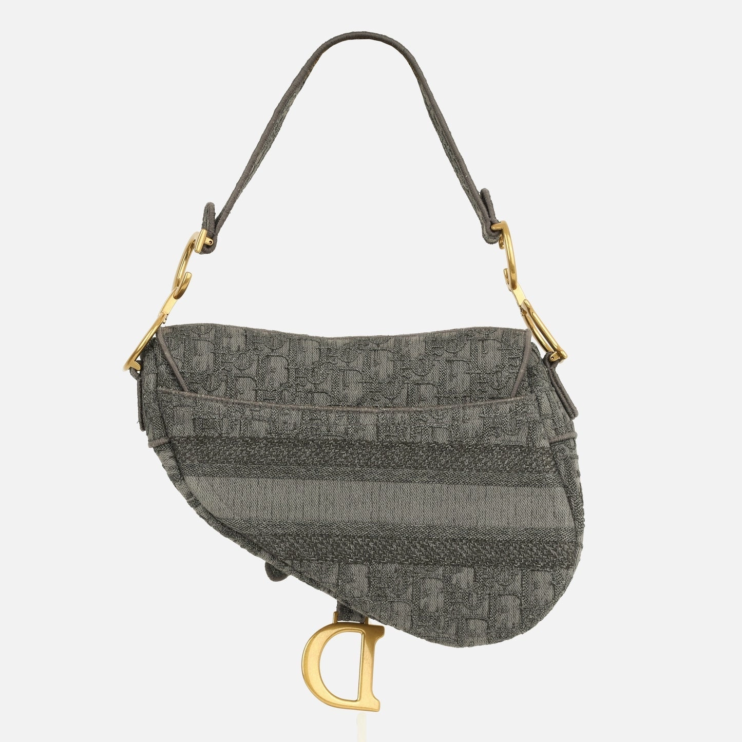 Dior - Medium Saddle Bag - Grey Oblique Canvas GHW - Pre-Loved - 2020