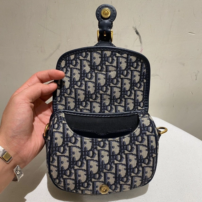 Dior Bobby Navy Monogram Canvas Crossbody Bag Medium