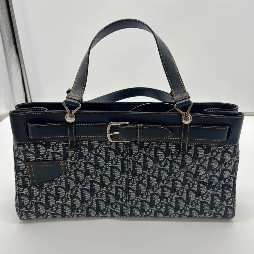 Dior Vintage A8028 Navy Canvas Shoulder Bag