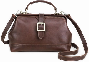 Doctor Bag for Women Full Grain Leather Top Handle Purse Satchel Handbag Shoulder Bag Vintage Tote Bag with Metal Clasp Frame Opening