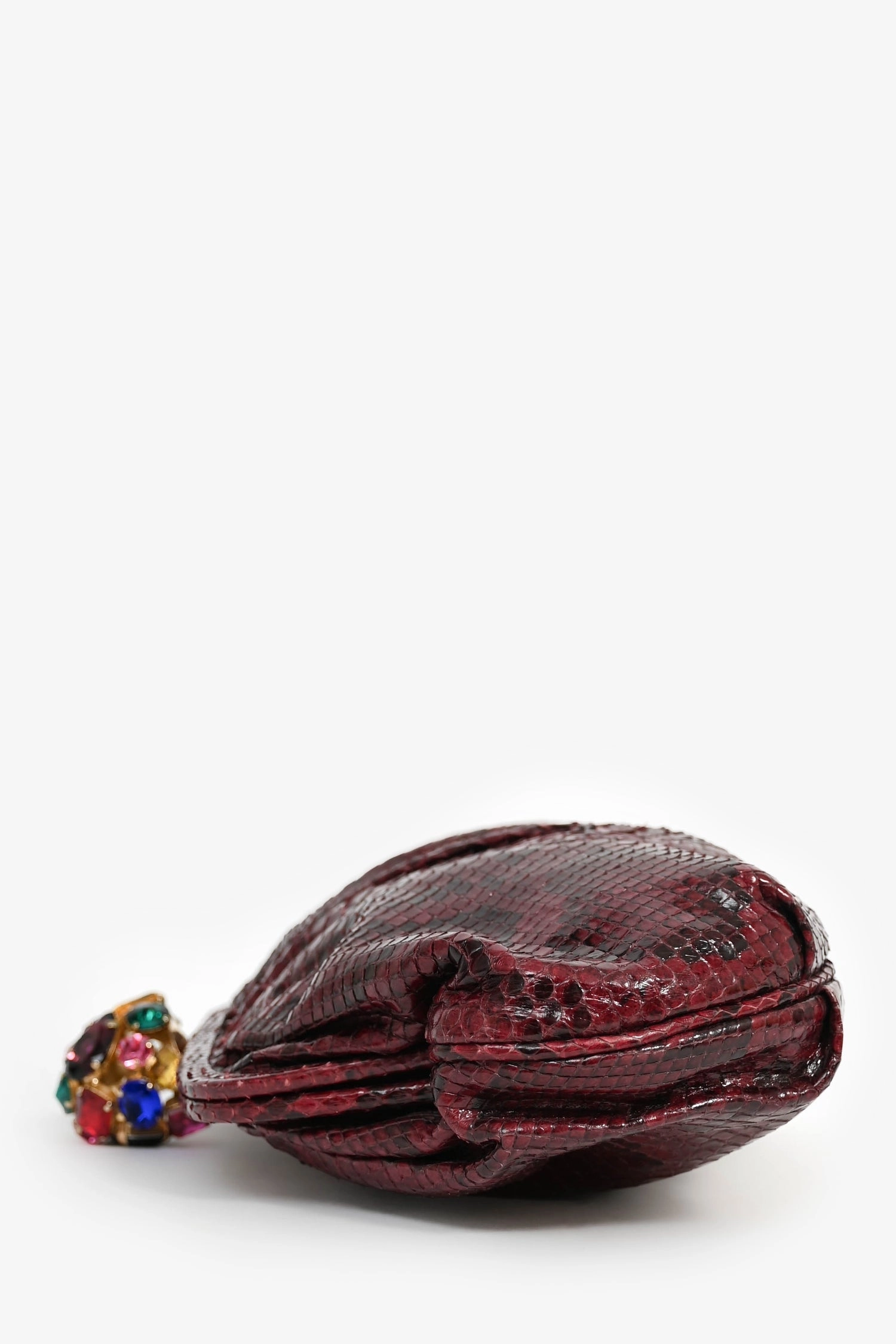 Dolce & Gabbana Burgundy Python Crystal Closure Clutch with Chain