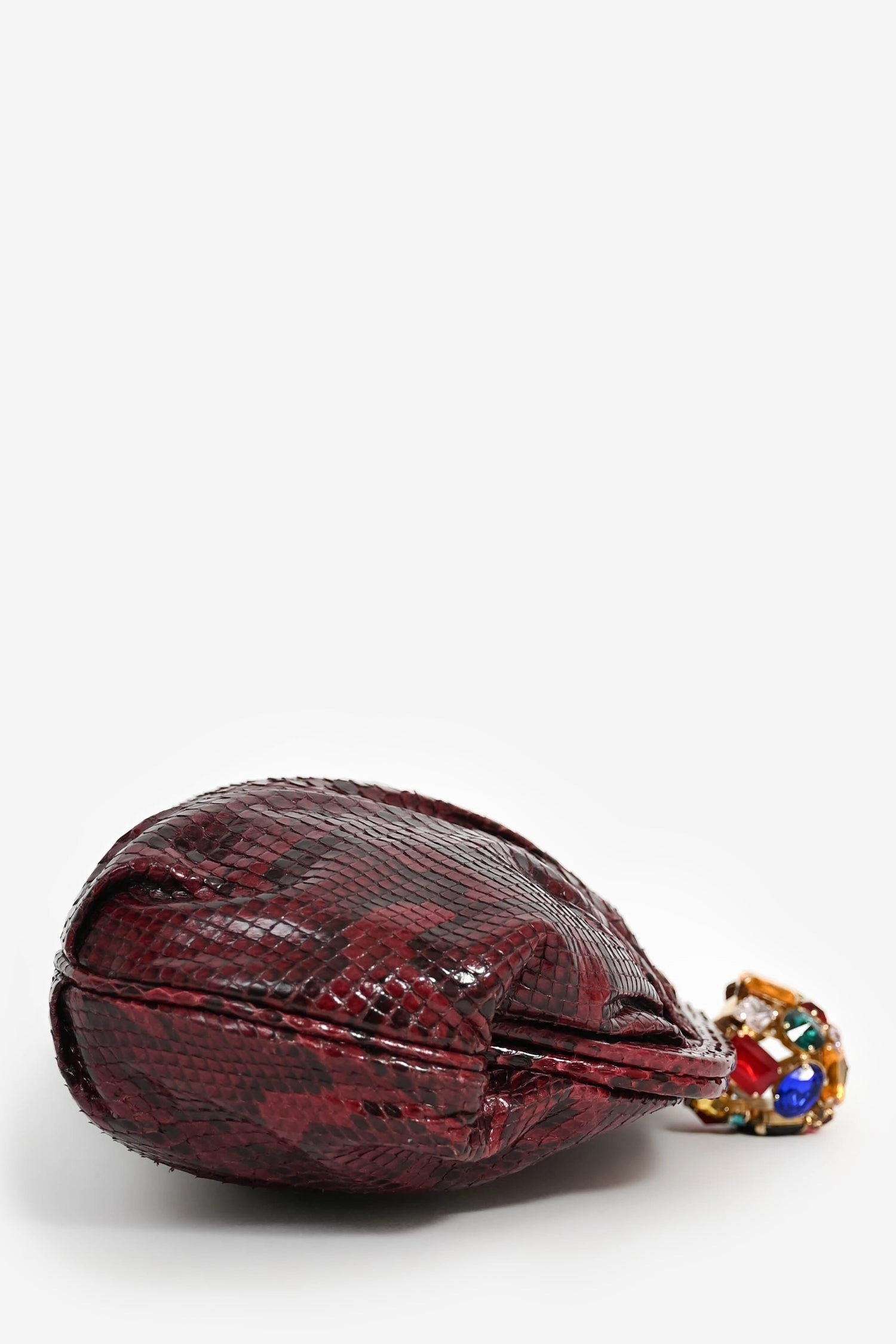 Dolce & Gabbana Burgundy Python Crystal Closure Clutch with Chain