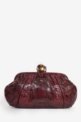 Dolce & Gabbana Burgundy Python Crystal Closure Clutch with Chain