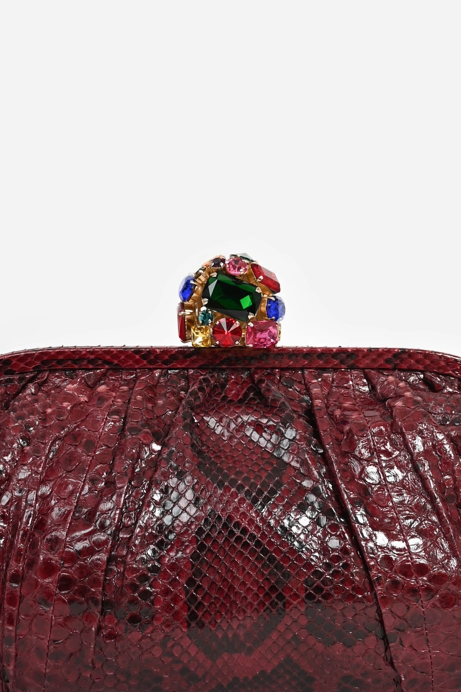 Dolce & Gabbana Burgundy Python Crystal Closure Clutch with Chain
