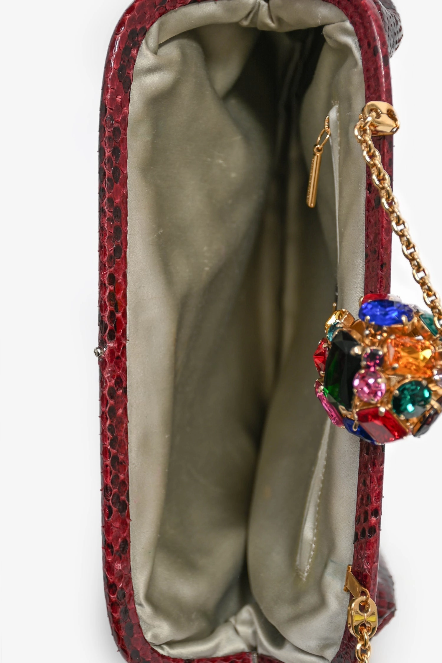 Dolce & Gabbana Burgundy Python Crystal Closure Clutch with Chain