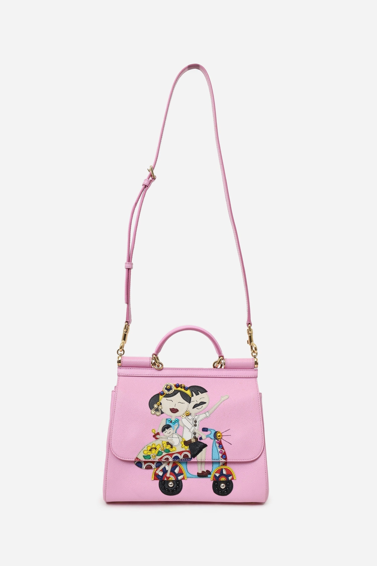 Dolce & Gabbana Pink Dauphine Medium Family Patch Miss Sicily Bag with Strap