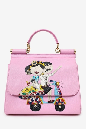 Dolce & Gabbana Pink Dauphine Medium Family Patch Miss Sicily Bag with Strap