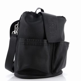 Double Pocket Drawstring Backpack Leather