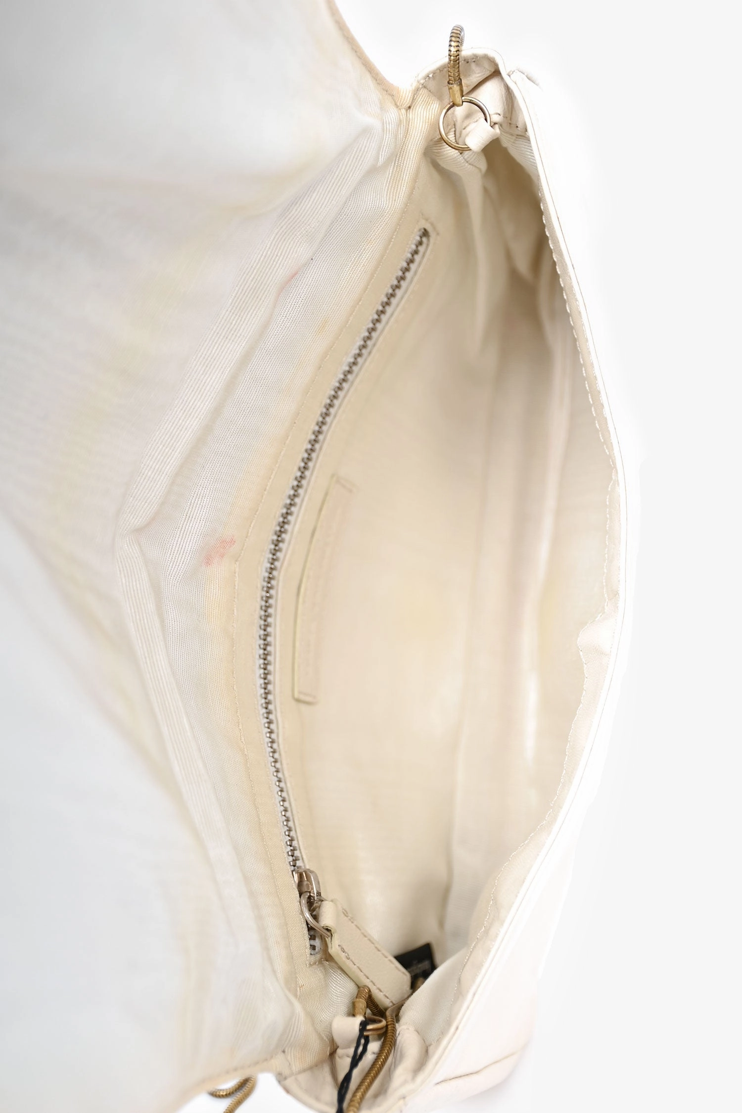 Dries Van Noten Cream Patent Leather Gold Sequin Embellished Flap Clutch With Chain