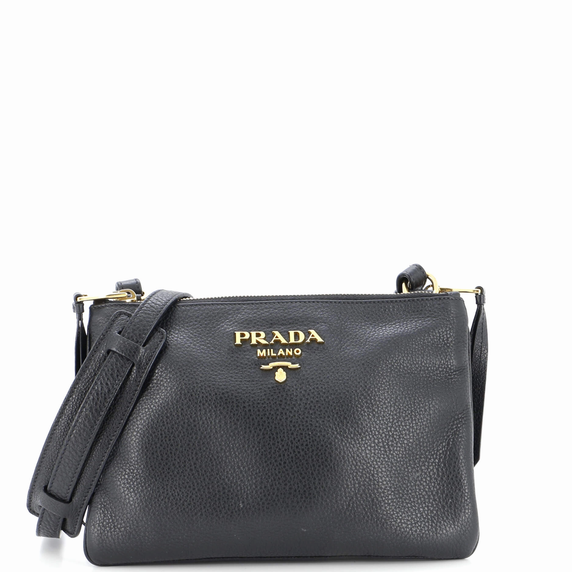 Dual Strap Double Zip Crossbody Bag Vitello Daino Small