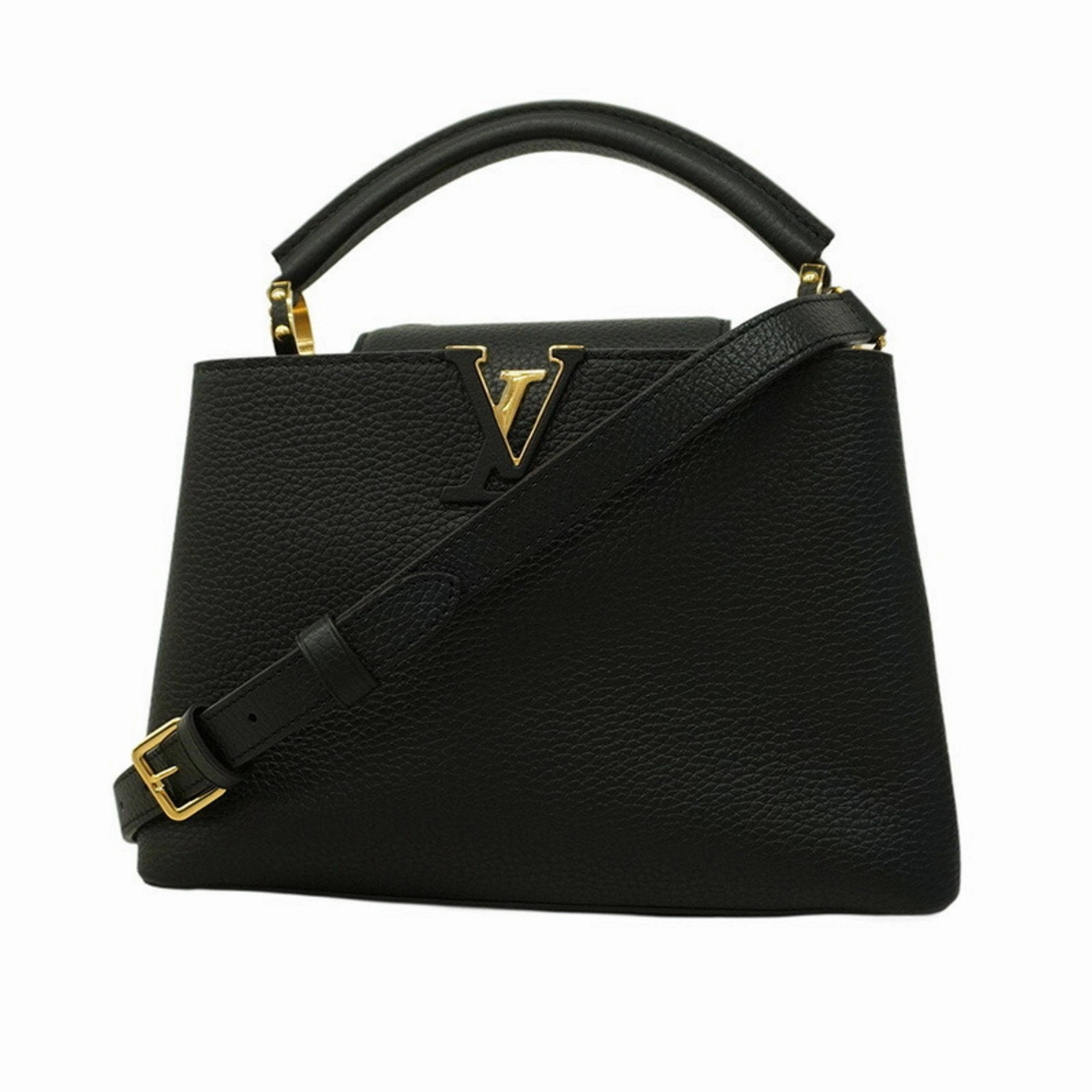 Elegant Leather Capucines with Dust Bag and Shoulder Strap