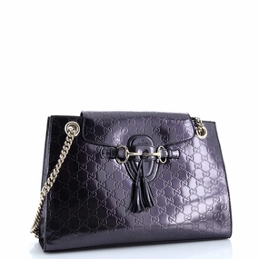 Emily Chain Flap Shoulder Bag Guccissima Patent Large