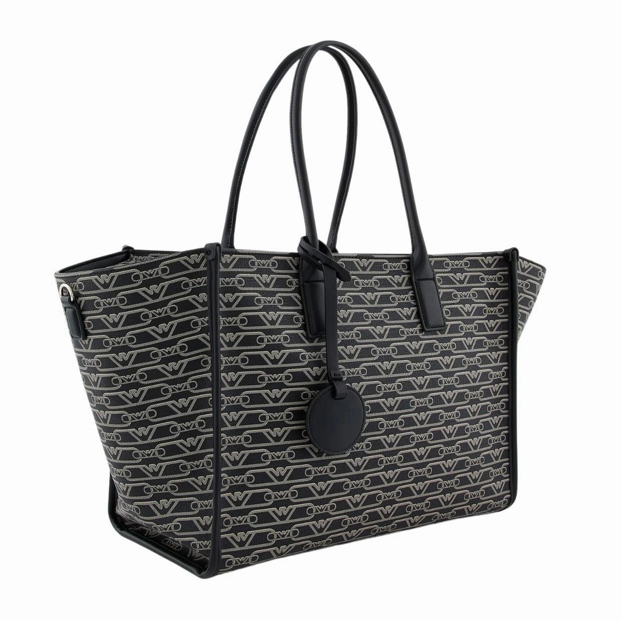 Emporio Armani All-Over Monogram Print Black Medium Shopper Bag