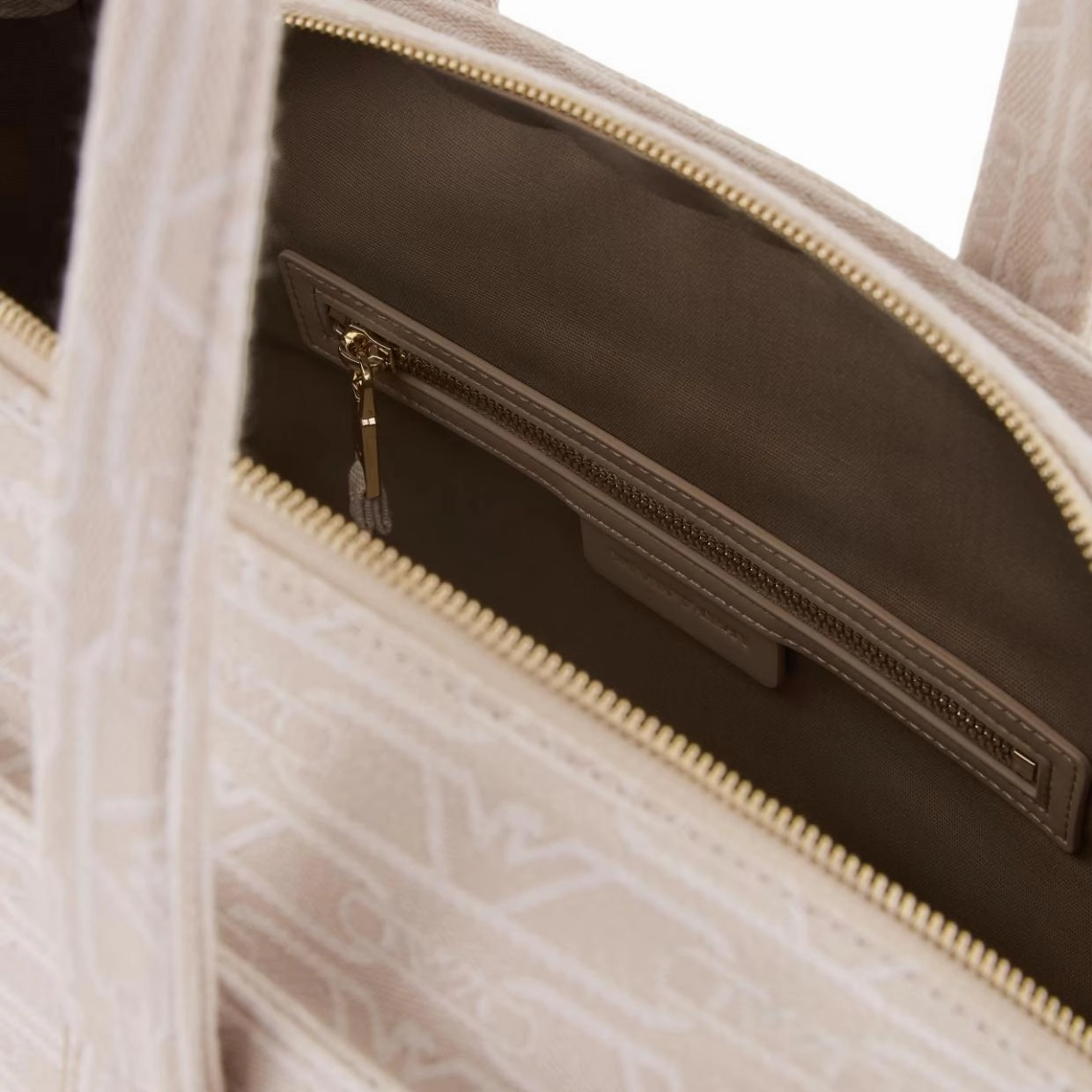 Emporio Armani Medium Jacquard All-Over Monogram Beige Tote Bag