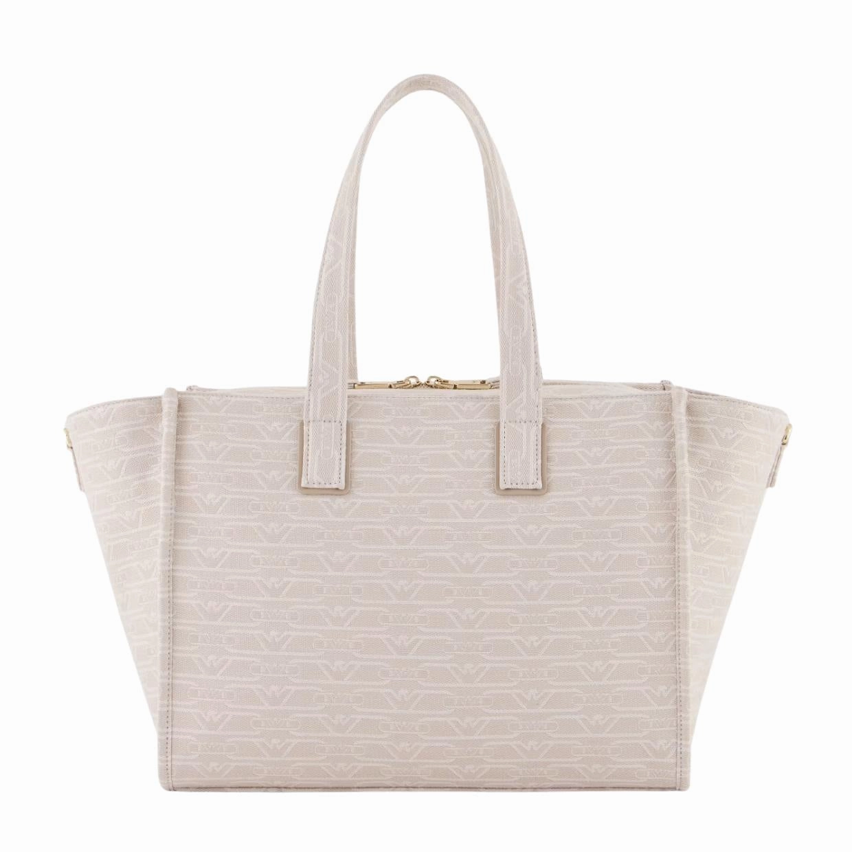 Emporio Armani Medium Jacquard All-Over Monogram Beige Tote Bag
