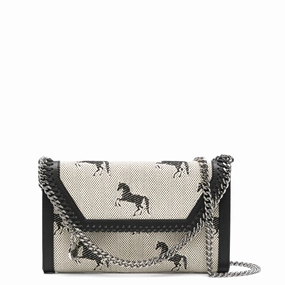Falabella WOC Horses Jacquard Fabric, Cream/Black