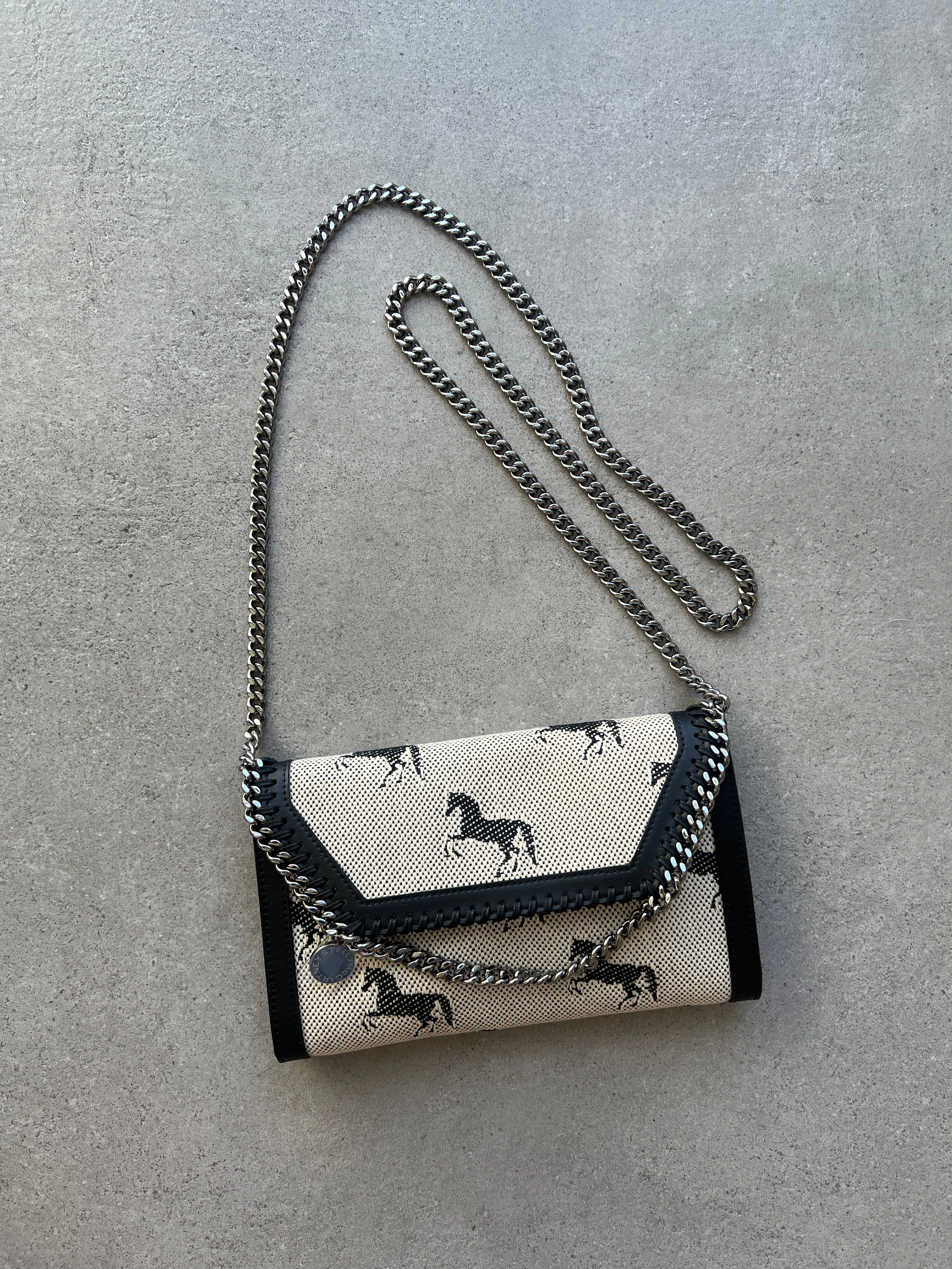 Falabella WOC Horses Jacquard Fabric, Cream/Black